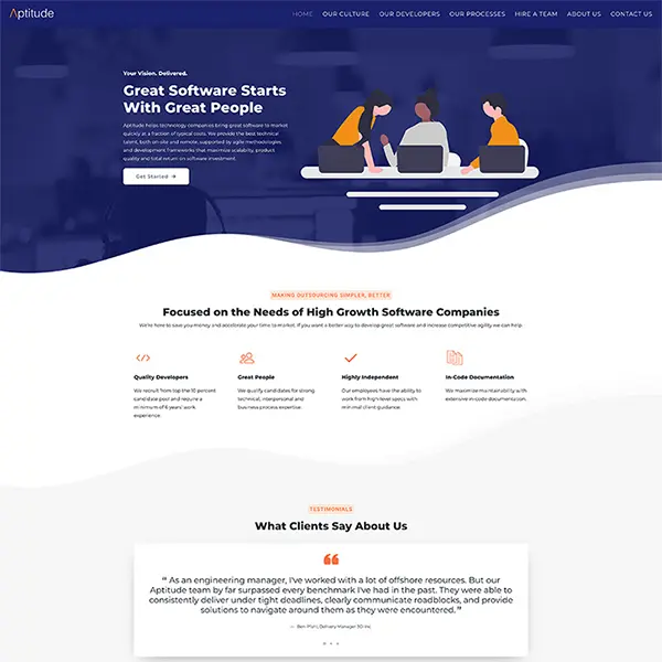 Screenshot of Aptitude Technologies homepage