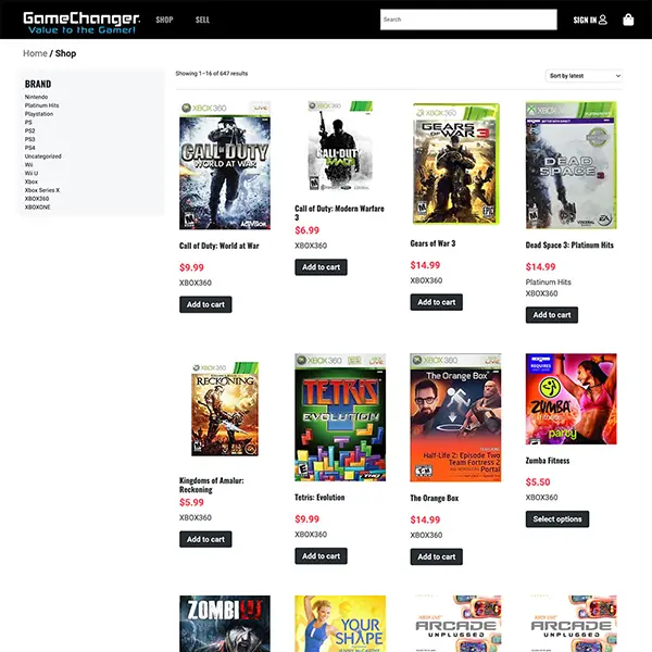 Screenshot of Gamechanger Kiosk homepage